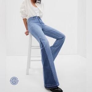 GAP Women's Two-Tone Blue 70’s Flare High Rise Jeans 26/2